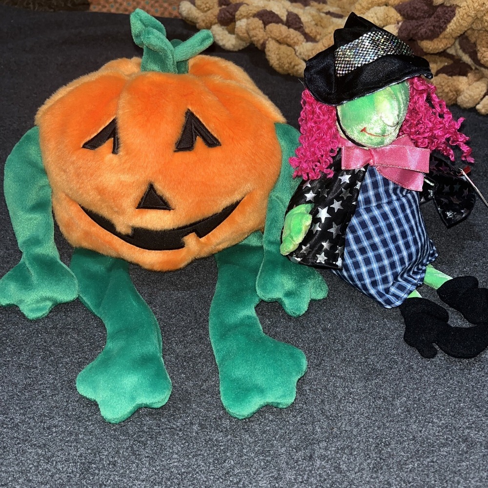 TY Beanie baby pumpkin‎ and TY beanie  scary witch lot of 2 , euc , halloween